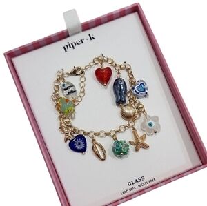 💙🔹️Piper K🔹️ Gold  Nautical Fish Ocean Charm Bracelet with Colorful Charms
